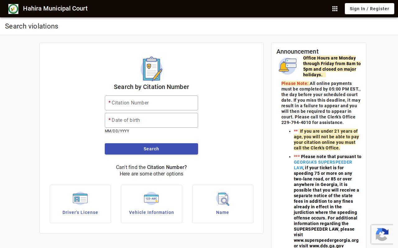 Lowndes County warrant lookup Hahira citation interface