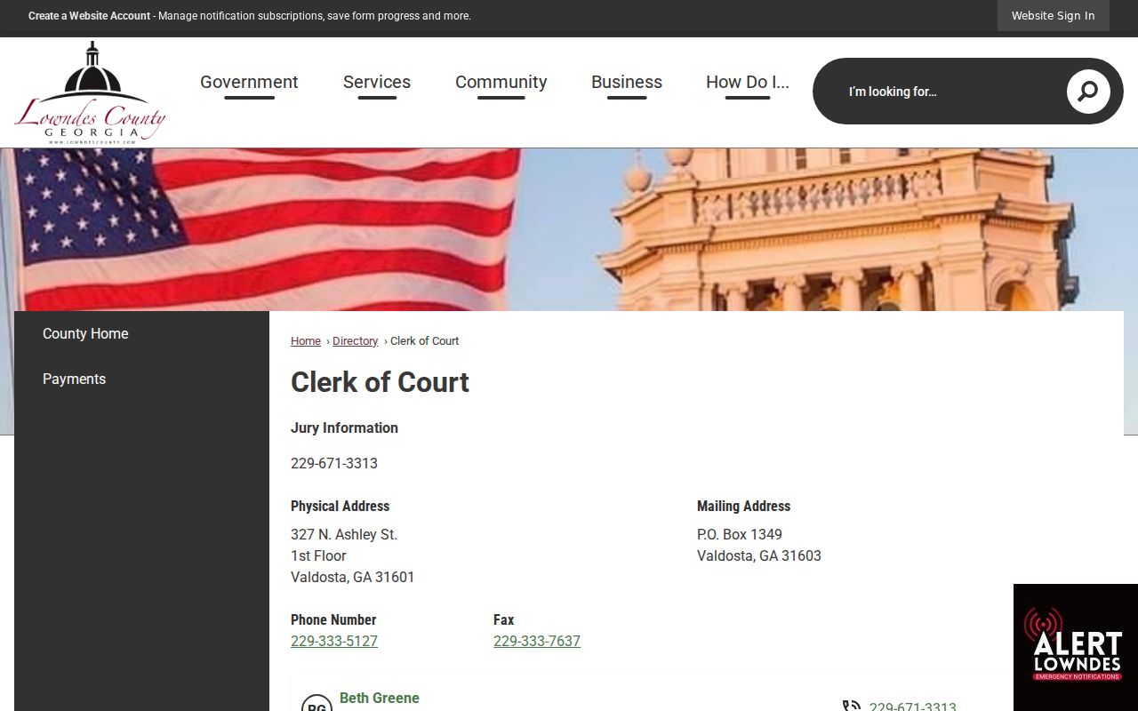 Lowndes County arrest warrant Clerk of Court route