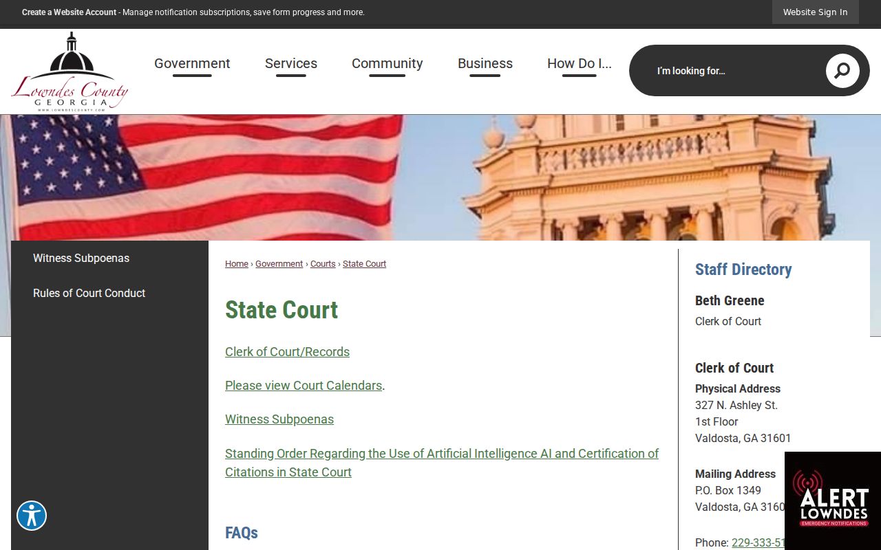 Lowndes County arrest warrant State Court route