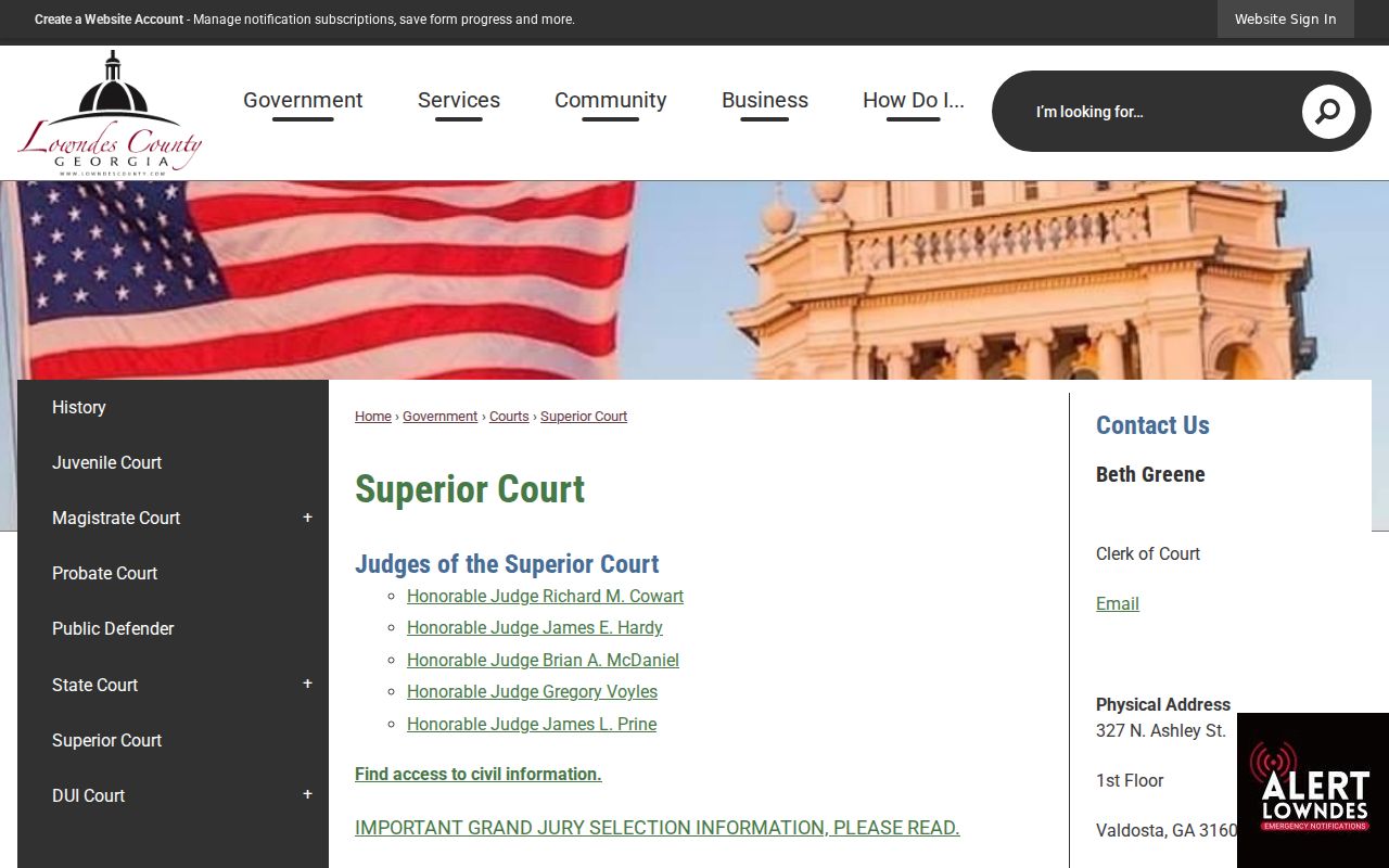 Lowndes County arrest warrant Superior Court route