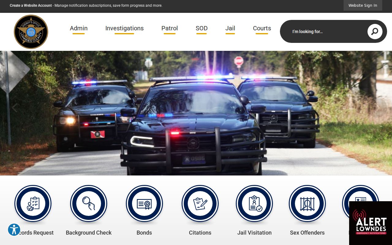 Lowndes County warrant records sheriff landing page