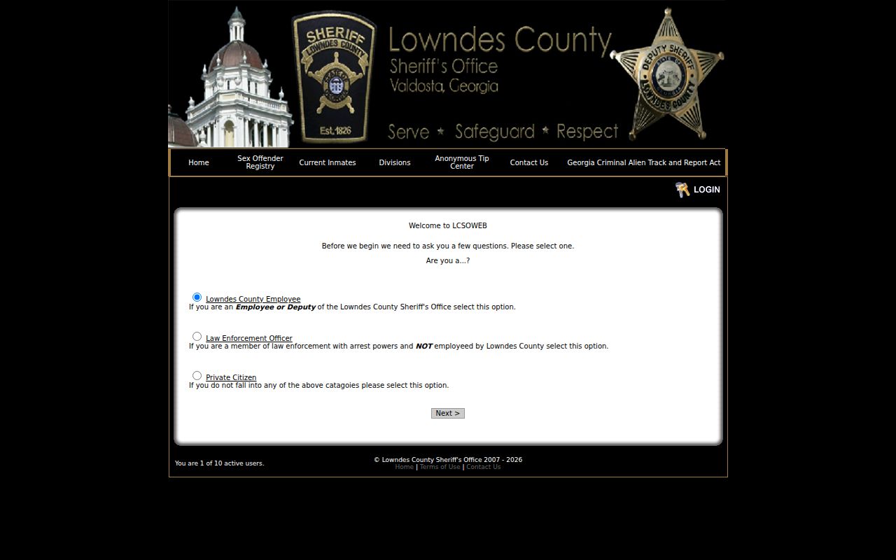Lowndes County warrant records sheriff role interface